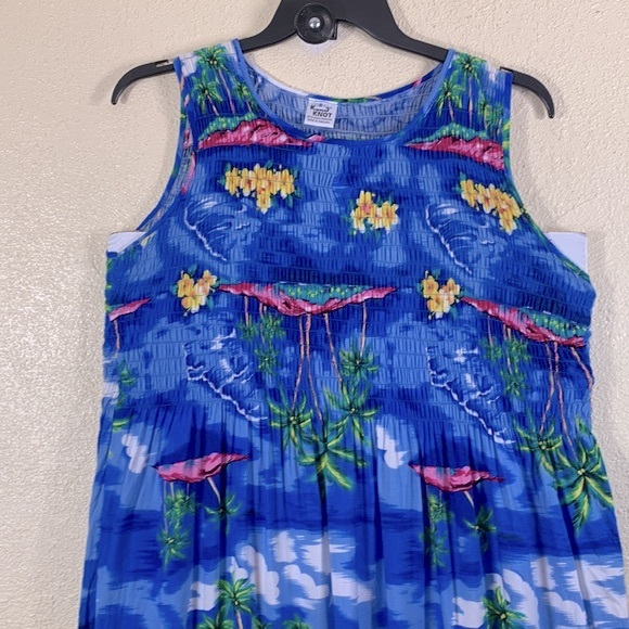 Koko Knot Maxi Dress Ocean Blue Floral Palm Trees S 100% Rayon - Picture 16 of 16